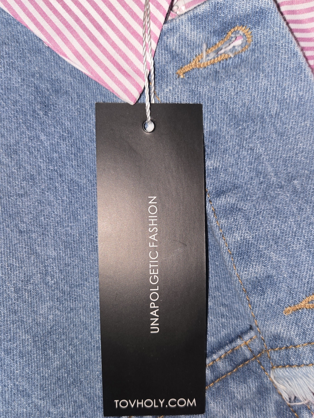 🌸 NWT TOV Holy Los Angeles Mixed Media Denim & Striped Shirt Dress - Picture 16 of 16